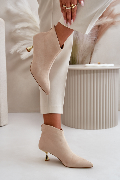 Botki Damskie Na Szpilce Eko Zamszowe Beżowe Terlena