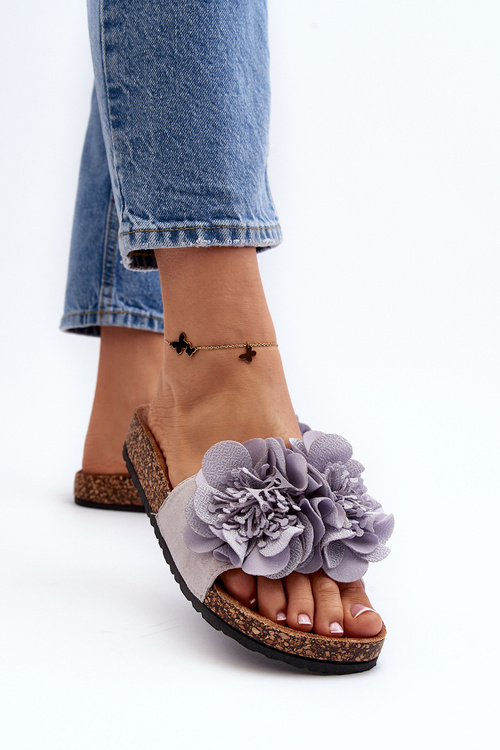 Damskie Klapki Z Kwiatami Szare Lulania