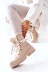 Skórzane Botki Trapery Wiązane Lewski Jasnobeżowe 3116