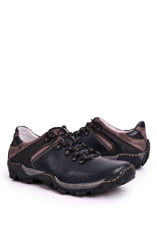 Męskie Skórzane Półbuty Trekkingowe BEDNAREK Granatowe