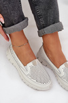Lekkie Skórzane Ażurowe Mokasyny Damskie Na Platformie Białe Tanelora