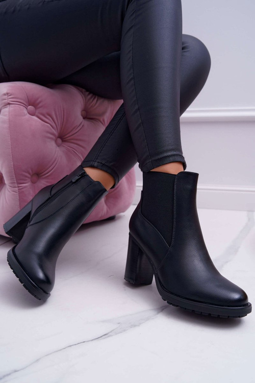 Botki Damskie Na Słupku z Zamkiem Czarne Beloved