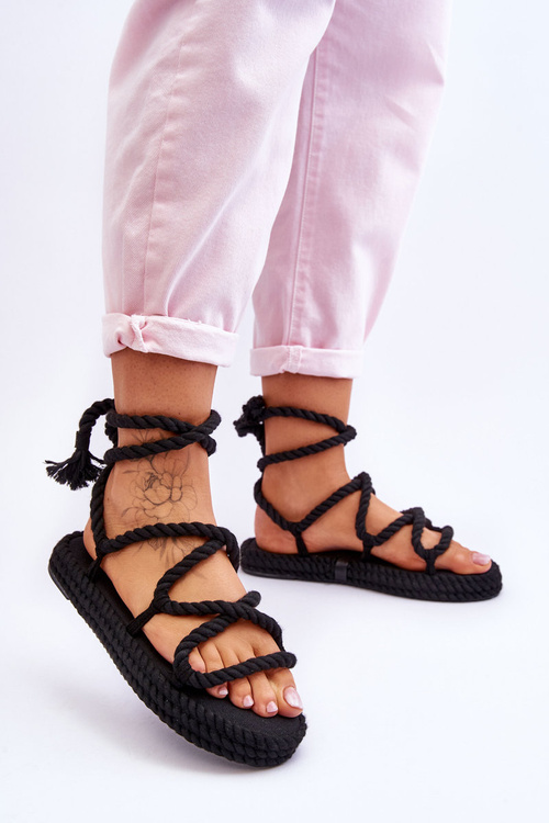 Wiązane Sandałki Na Masywnej Platformie Czarne Can't Wait