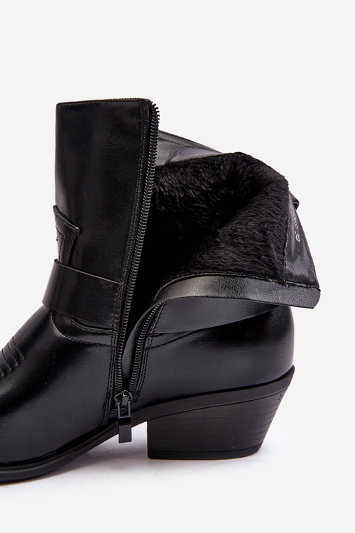 Damskie Ocieplane Botki Kowbojki Czarne Venosa