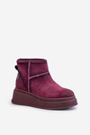 Skórzane Zamszowe Śniegowce Botki Na Platformie I Koturnie Maciejka 06769-23 Bordowe