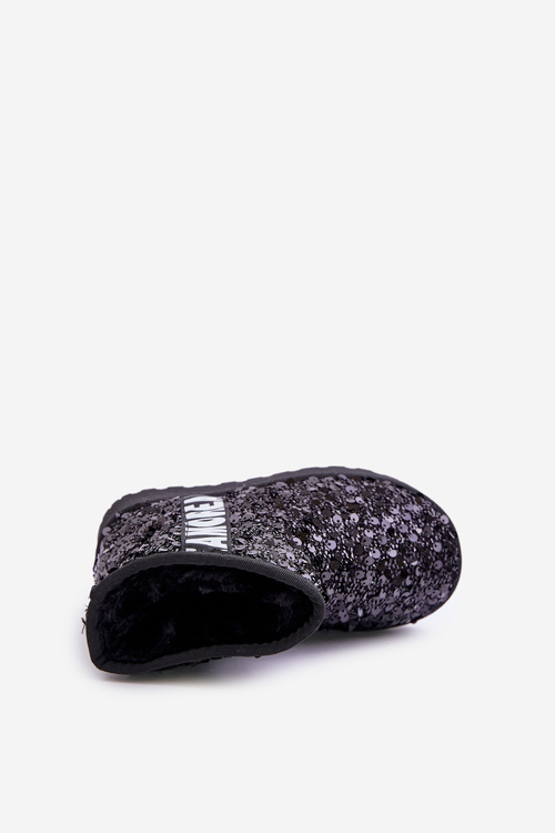 Dziecięce Śniegowce Botki Ocieplane Z Cekinami Czarne Rebbica