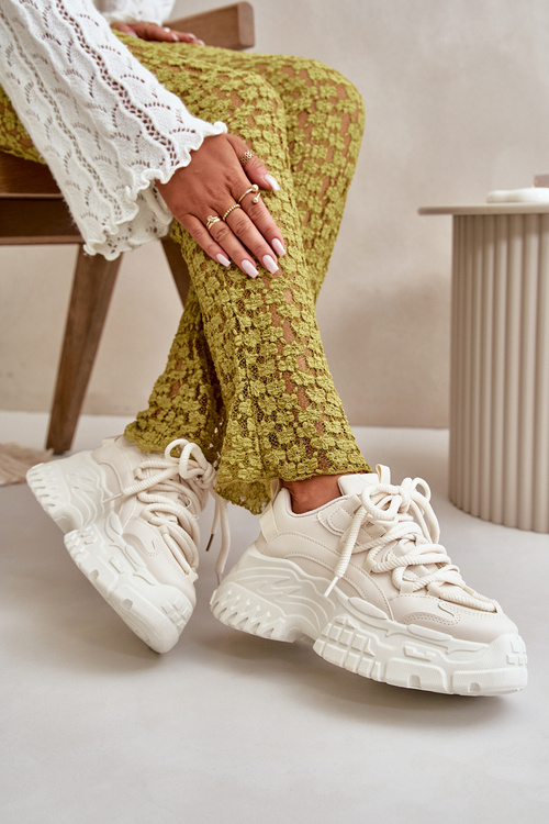 Sneakersy Damskie Na Masywnej Podeszwie Jasnobeżowe Nevela
