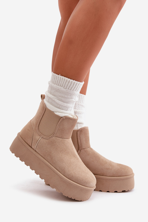 Śniegowce Damskie Na Platformie Z Elastycznymi Wstawkami Jasnobeżowe Rialine