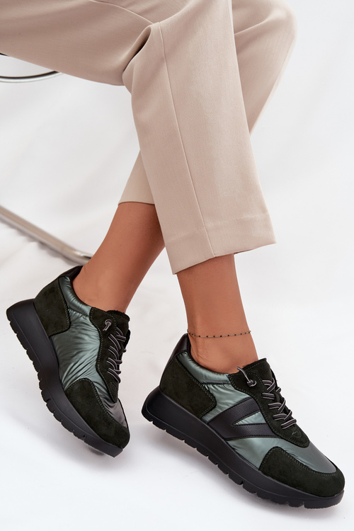 Sneakersy Damskie Na Platformie Vinceza 58561 Ciemnozielone