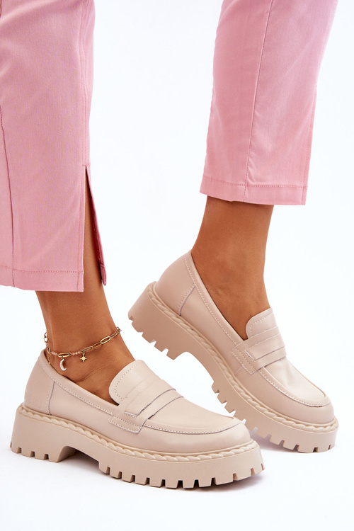 Damskie Mokasyny Półbuty Skórzane Big Star LL274457 Beżowe