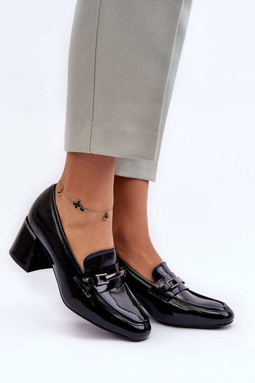 Lakierowane Czółenka Na Słupku Czarne Idona