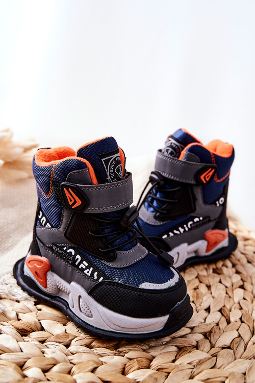 Ocieplane Botki Na Rzep Granatowo-Szare Darel