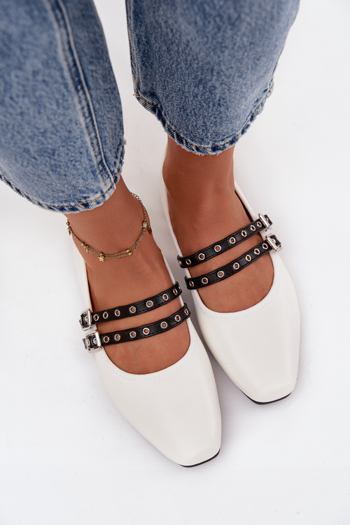 Baleriny Damskie Z Paskami Białe Deliora