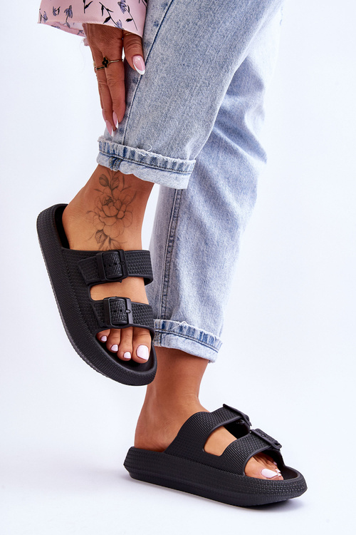 Damskie Piankowe Klapki Z Paskami Czarne Sharmen