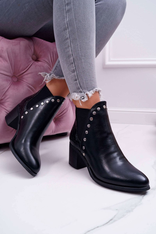 Botki Damskie Na Obcasie Z Gumkami Czarne Vista