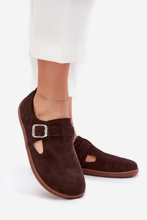 Zamszowe Półbuty Barefoot Damskie Z Klamrą Zazoo N1261 Czekoladowe