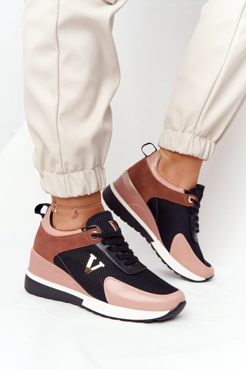 Sneakersy Na Koturnie Vinceza 10590 Czarno-Różowe