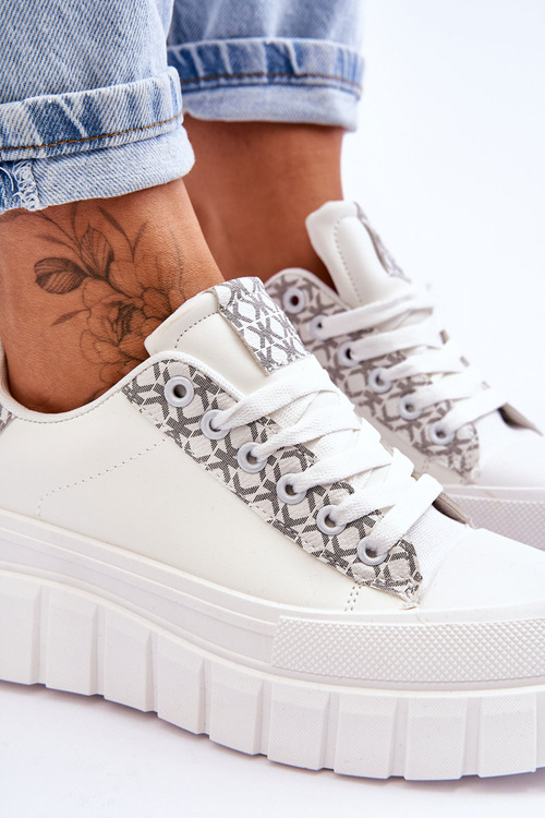 Damskie Skórzane Buty Sportowe Na Platformie Białe Alison