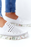 Ażurowe Skórzane Tenisówki Półbuty Slip-On Maciejka Białe 03512B-11