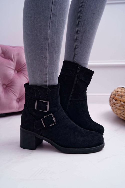 Botki Damskie Na Obcasie Zamszowe Czarne Fagret