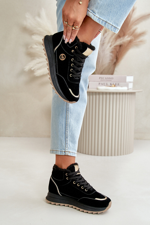 Botki Buty Sportowe Damskie Ocieplane Na Platformie Czarne Ariatte