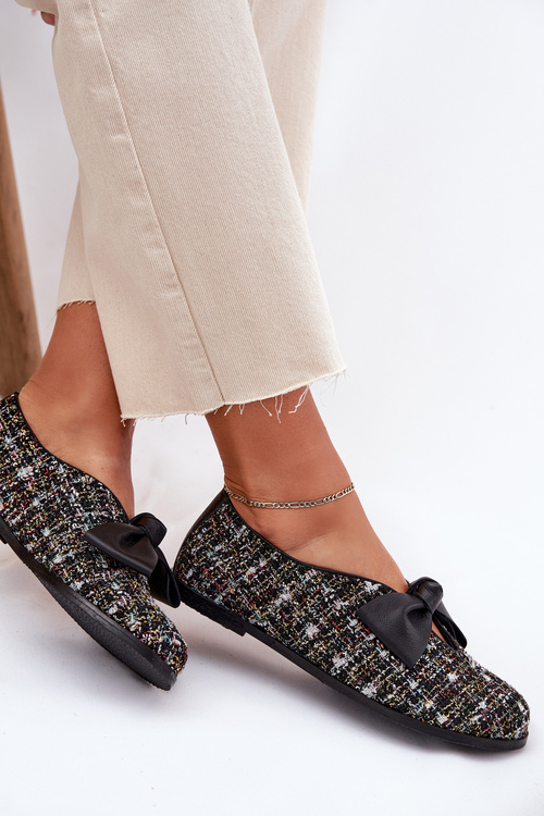 Skórzane Baleriny Z Kokardą Laura Messi 2921 Czarne