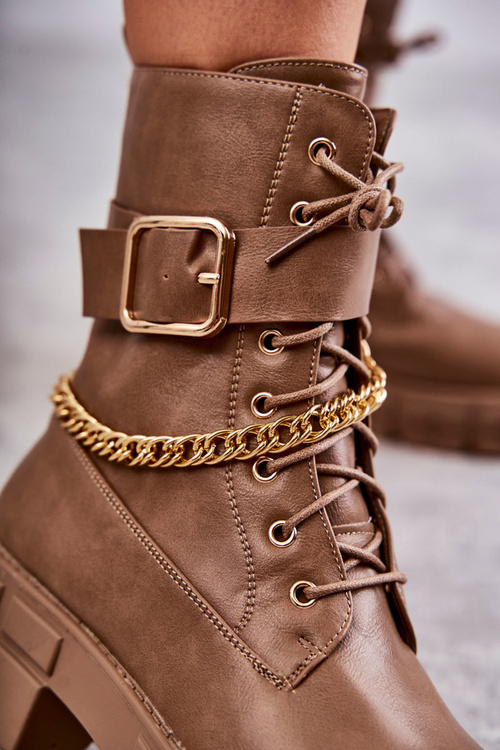 Modne Workery Botki Z Łańcuchem Brązowe Solesso