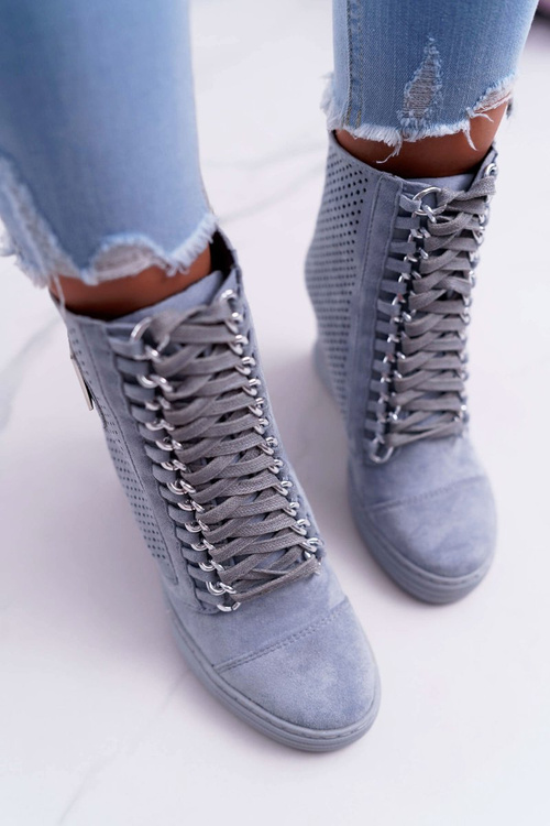 Damskie Sneakersy Lu Boo Ażurowe Zamszowe Niebieskie Clamma