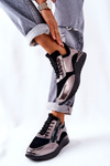 Skórzane Sportowe Buty Sneakersy Czarno Srebrne Minor