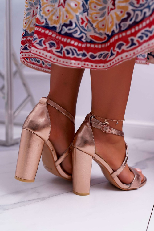 Sandały Damskie Na Słupku Różowe Złoto Klaira