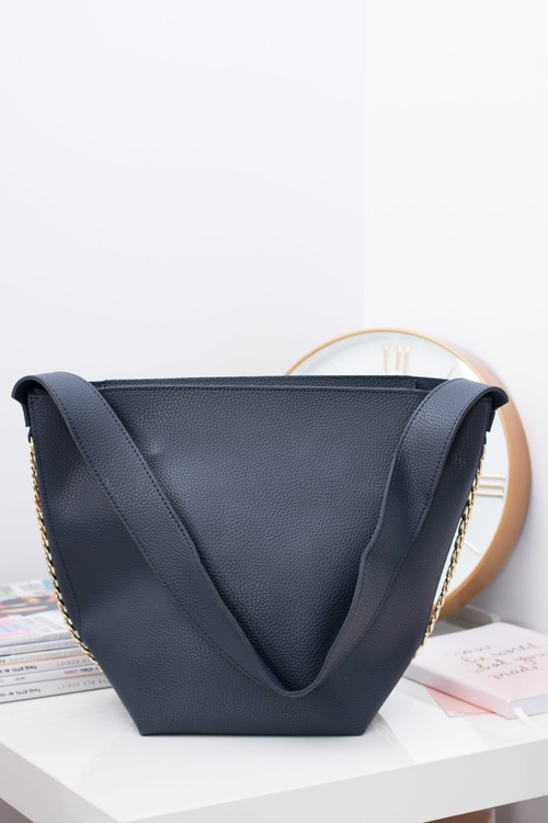 Granatowa Torebka Damska A4 Shopper Bag