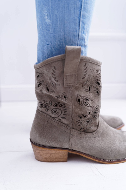 Botki Damskie Na Słupku Wsuwane Kowbojki Oliwkowe Lalu