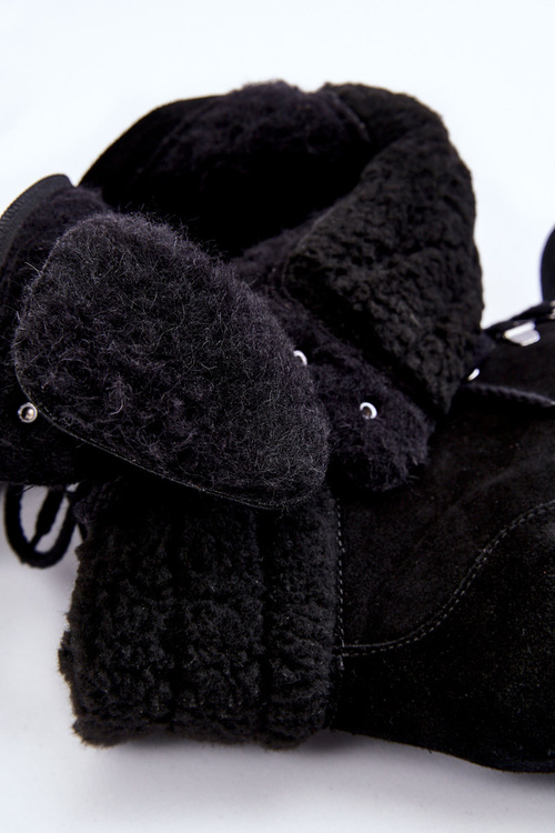 Damskie Zamszowe Botki Na Słupku Czarne Lemar Avely