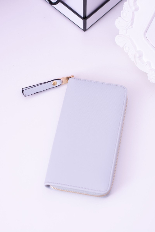 Duży Damski Prążkowany Szary Portfel Złote Okucia