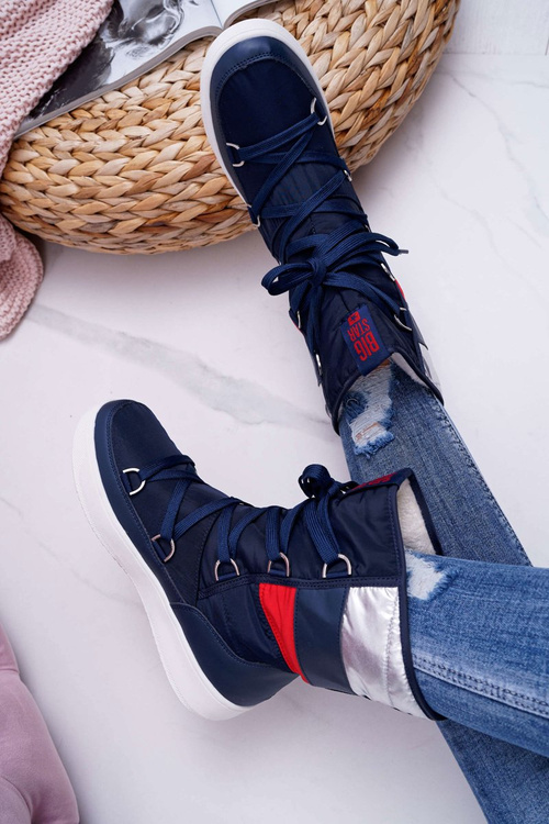 Damskie Botki Śniegowce Ocieplane Futerkiem Big Star Granatowe EE274657