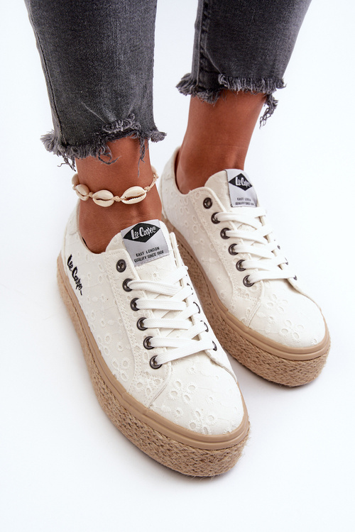 Koronkowe Trampki Damskie Z Plecionką Lee Cooper LCW-24-44-2425 Białe