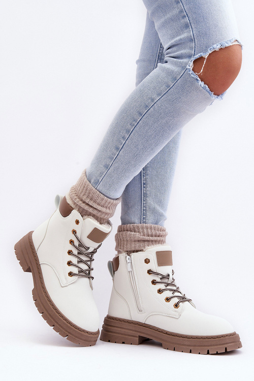 Damskie Trapery Ocieplane Futerkiem Białe Fenan