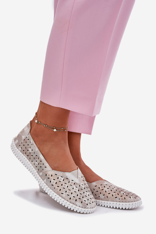 Zamszowe Ażurowe Półbuty Damskie Złoto-Szare Chulieta