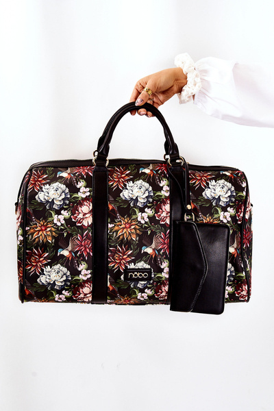 Duża Torba Podróżna NOBO M3150-CM20 Kwiaty Czarna