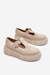 Zazoo 20102 Modne Skórzane Półbuty Na Masywnej Platformie Beżowe