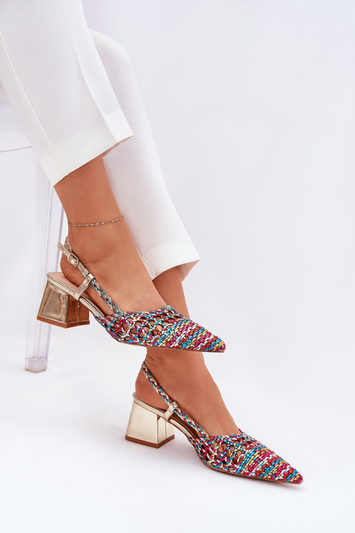 Sandały Na Słupku Z Plecionką I Szpiczastymi Noskami Multikolor Resterri