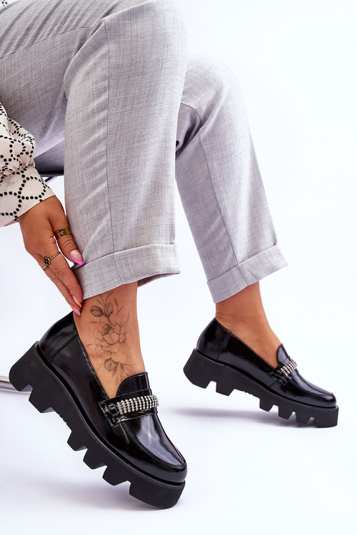 Modne Mokasyny Na Platformie Z Ozdobą Laura Messi 2600 Czarne