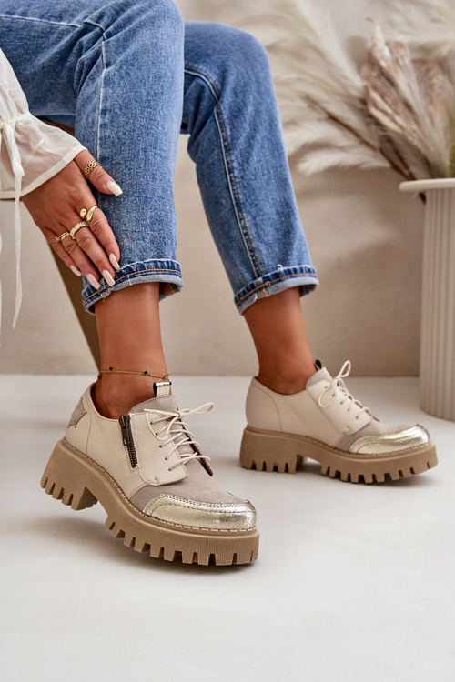 Półbuty Damskie Ze Skóry Naturalnej Beżowe Maciejka 06177-04