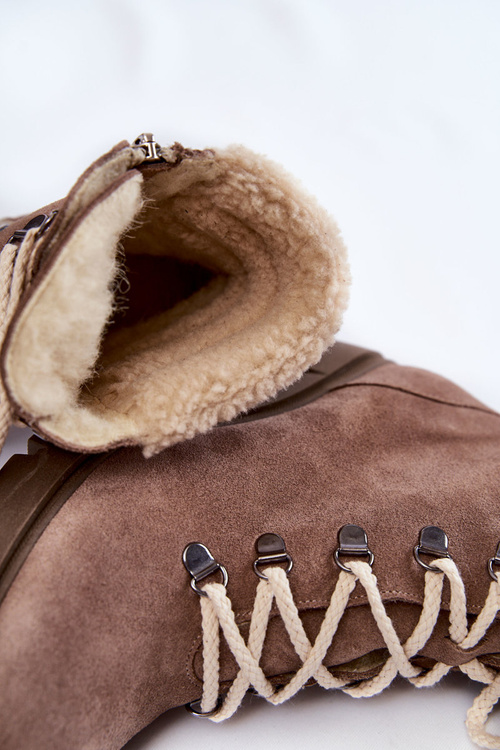 Damskie Zamszowe Botki Sznurowane Na Obcasie Brązowe Lemar Fenya