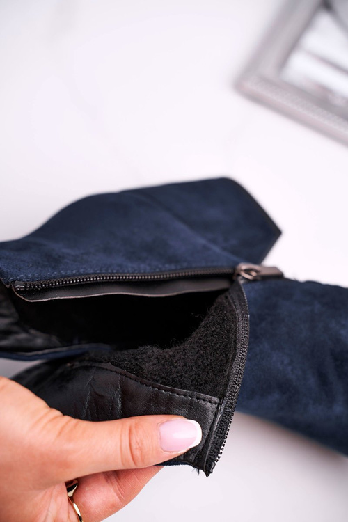 Botki Damskie Ciepłe Eko Zamsz Granatowe So Good