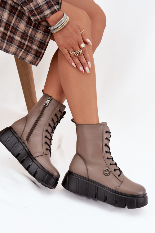 Botki Workery Damskie Na Platformie Ocieplane Vinceza 58588 Ciemnobeżowe