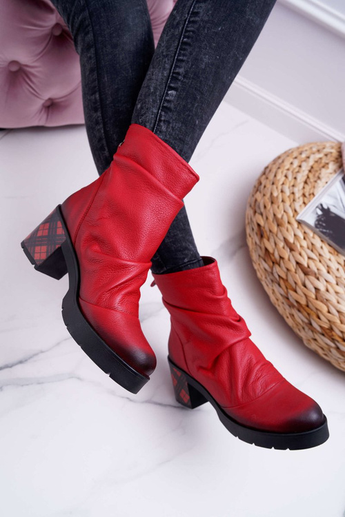 Botki Damskie Skórzane Maciejka Czerwone 04216-08/00-3