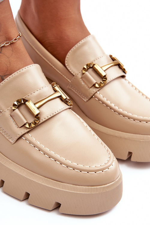 Damskie Półbuty Loafery Z Ozdobą Beżowe Peuria