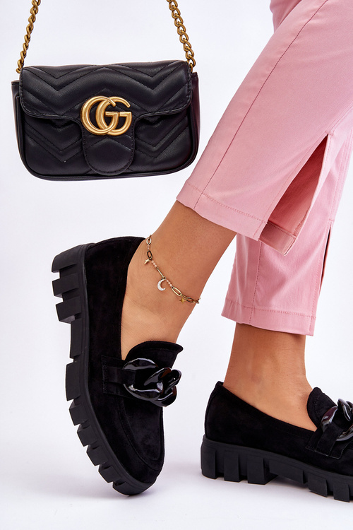 Damskie Zamszowe Mokasyny Na Platformie Czarne Bennett