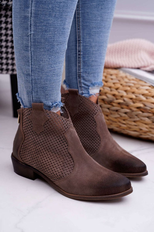 Botki Damskie Beżowe Skórzane Exquisite 1166